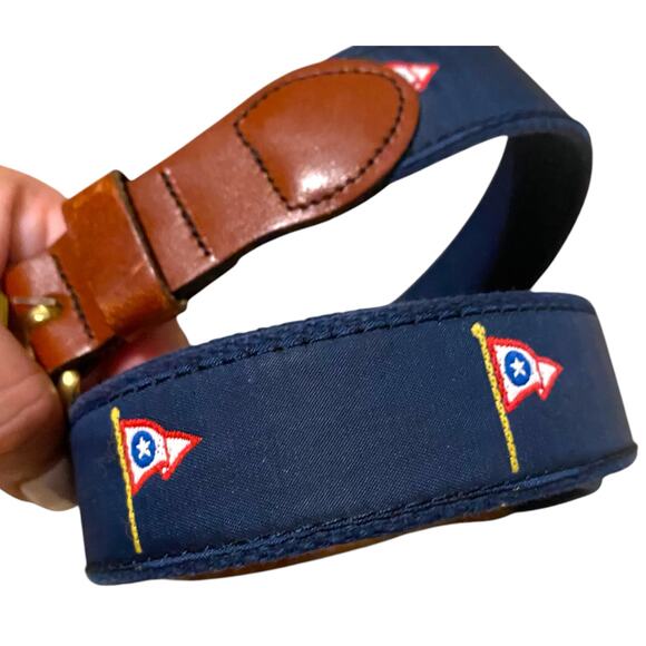 Leather Man Ltd Belt Size 40 Navy blue with flag pattern LML Solid Brass Buckle - Picture 9 of 16